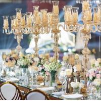 China New Design Luxury Wedding Decoration Candle Holder Tall Champagne Crystal Candelabra on sale