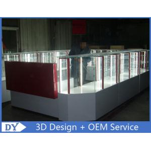 China Customize made white wooden tempered glass mobile kiosk for sale supplier