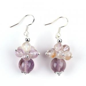 China Natural Stone Earring 8MM 10MM Healing Lavender Azeztulite Crystal Bead Dangle Flower Earring supplier