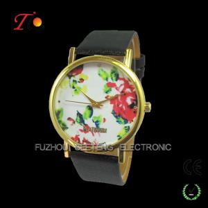 China Vogue and classic design  colorful leather band for women with flower rose dial supplier