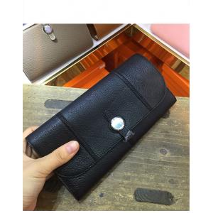 China high end quality black women wallet designer wallet goatskin wallet fashion wallet brand flat wallet with round button supplier