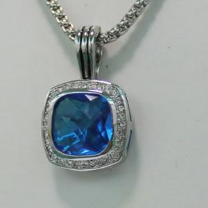 (N-05)Wholesale Blue Topaz Silver box Chain Pendant Necklace Fashion Jewelry For Gift/Part