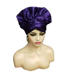 China Deep Purple Long Strap Double Layer Satin Cap For Curly Hair 15 Inch wholesale