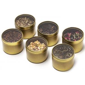 China Golden Color Small Metal Tins With Lids And PVC Clear Window , Fashion Design supplier