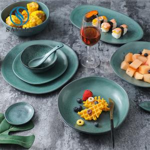 Irregular Green Porcelain Dinnerware Vintage Matte Ceramic Dinnerware