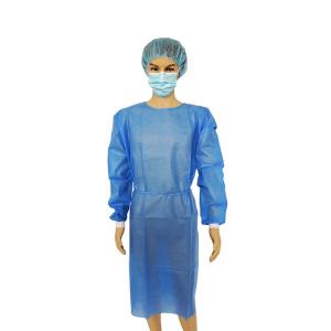 SMS Bule Medical Gown with Long Sleeve and Knitted Cuffs Custom Size