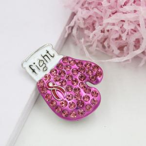 China New Arrival Breast Cancer Awareness Jewelry Pink Ribbon Fighting Box Gloves Pin Brooch Rhinestone Brooch Pins supplier