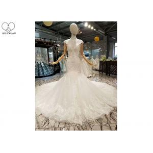 Off White Ladies Bridal Gown / Sleeveless Fishtail Wedding Gown Beaded Lace