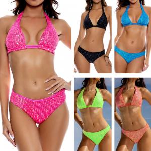 Solid Bikini Swimming Suits Ruched Design For Youthful