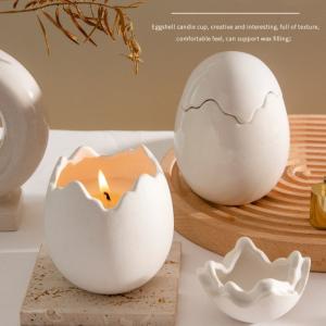 Egg Shape Ceramic Candle Containers Multifunctional For Home Decoration