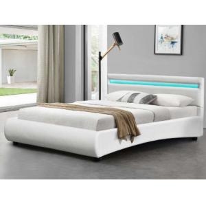 China EN-1725 Modern White Pu Leather Bed Frame With Remote Control LED Light on sale