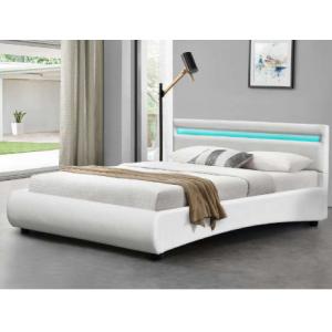 EN-1725 Modern White Pu Leather Bed Frame With Remote Control LED Light