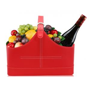 High Quality Red pu leather gift wine fruitbasket hamper for holiday gift size41x20x27cm