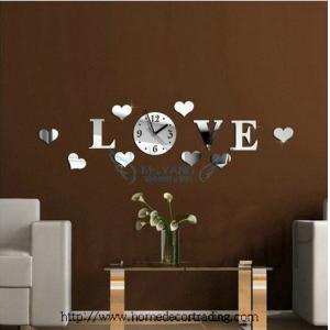 China Hot Sale Ps Decorative Mirror Wall Clock With Love Shaped Silver Color For Home supplier
