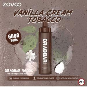 Vanilla Cream Tobacco flavor Zovoo Dragbar R6000 6000 puffs Disposal Vape or Cig or Electronic Cigarette