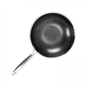 China Honeycomb 32cm Frying Pan Silver 304 Stainless Steel Wok Non Stick 2.35kg supplier