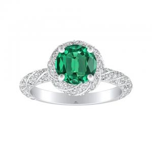 Halo Jewelry Round Cut Wedding Rings Lab Created Green Emerald Engagement Ring