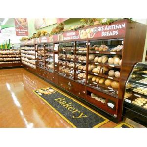 China Perspective élevée d'affichage en bois en verre réglable de pain des épiceries supplier