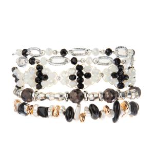 Hematite 0.7mm Beaded Bracelets Sets Black And White Gold With Silver