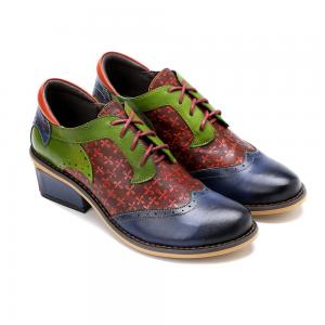 Fashion Women's Dress Shoes Pointed Toe Wingtip Colorful Leather Vintage Shoes