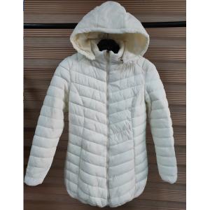 White Womens Lightweight Quilted Padded Jacket With Fix Hoody And Fur Lining