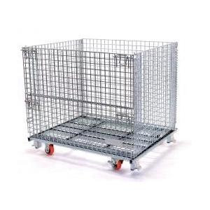Foldable Stackable Storage Cages On Wheels Galvanized Metal Wire Mesh Pallet Cage