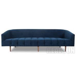 La marine moderne Blue Velvet de meubles de salon de divan en bois à la maison de conception a orné le sofa