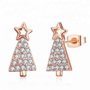 China Wholesale Fashion Jewelry Star Zircon Earring Gold Plated Christmas Tree Earrings supplier