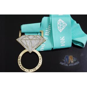 China 85mm Diamond Custom Race Medals Antique Gold Plating With Glitter Color wholesale