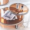 China Moderna mesa de café de diseño europeo de vidrio con función giratoria y cubierta de cuero PU wholesale