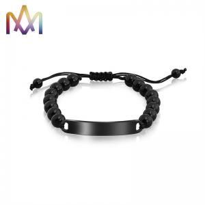 Hypoallergenic Adjustable Mens Black Beaded Bracelet 95mm Max