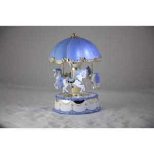 China Polyresin Miniature Carousel Silver Plating Blue Carousel Music Box Music Rotating 12*19mm Size wholesale