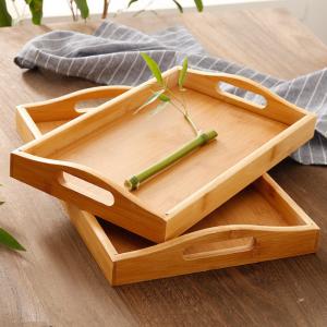 China Wooden Eating Coffee Table Bamboo Serving Tray With Handles supplier