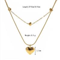 China OEM Women Necklaces Titanium Steel Heart Double Layer Gold Necklace on sale