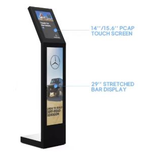 China 15.6inch Touch Screen and 29inch Stretched Bar Display Digital Interactive Information Kiosk Black or White L Type Vertical Screen Touch Screen Kiosk wholesale