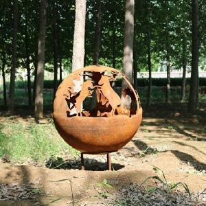 Rustic Red Corten Steel Fire Pit Bowl Customized Camping Ball Portable Rust Proof