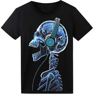 Music Light Up LED T Shirt With Silk Screen Printing Pattern Skeleton