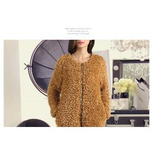 China Round neck zipper design long sleeves ladies fashion & elegant fur coat supplier
