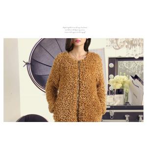 Round neck zipper design long sleeves ladies fashion & elegant fur coat