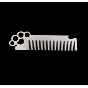 China Custom cool innovative men gift, engrave logo stainless steel hand long barber beard comb bottle opener supplier