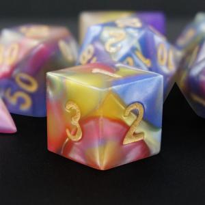 Three Colors Of Marble Resin Rpg Dice With Universal Logo
