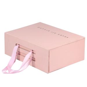 Foldable Pink Magnetic Closure Gift Box With Ribbon Handle Premium Glossy Finish