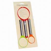 Fruit Scoops, Set of 3, PP Plastics with Stainless Steel Handle, Sized 9 + 7 + 5cm