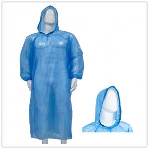 Impermeable plástico disponible impermeable del PE con el poncho encapuchado de Hood Blue /White PE