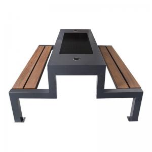 Outdoor Solar Table And Bench Black Metal Wood Bench With Solar Panel