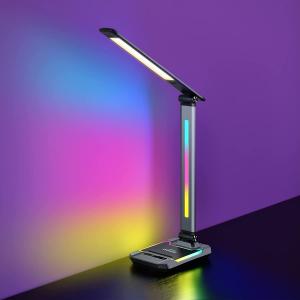 LED RGB Gaming Desk Lamp, Voice Activated Changing Colors Rhythm Light with Wireless Charger and USB Charging Port