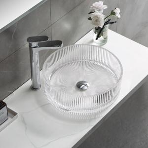 Modern Crystal Clear Glass Wash Basin Vertical Stripes Diecasting Bathroom Basin Sinks