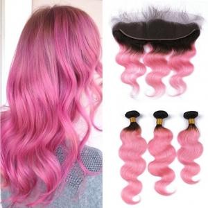China Brazilian Human Hair Body Wave Hair 1B/Pink Color Bundles With 13*4 Frontal Lace Closure with baby hair supplier