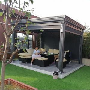 Pergola with metal roof faux wood grain forest garden landscape pavilion wholesaler