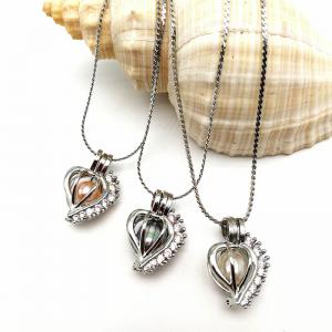 Top Grade Women Pearl Heart Cage Zircon Pendant Necklace for Birthday Gift